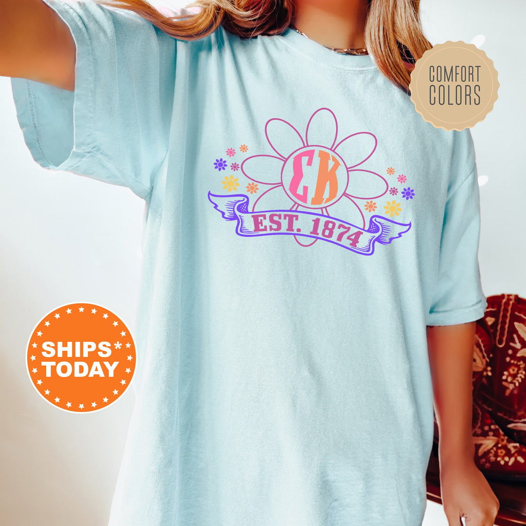 Sigma Kappa Floral Greek Letters Sorority T-Shirt | Sigma Kappa Comfort Colors Shirt | Big Little Gift | Trendy Floral Shirt _ 16947g