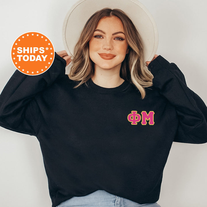 Phi Mu Red Letters Left Chest Graphic Sorority Sweatshirt | Phi Mu Greek Apparel | Greek Letters Sweatshirt | Sorority Letters _ 17533g