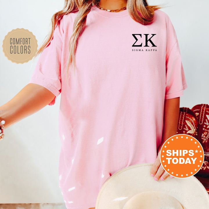 Sigma Kappa Black Letters Sorority T-Shirt | Sigma Kappa Left Chest Graphic Tee Shirt | Greek Letters | Sorority Letters | Comfort Colors _ 17485g