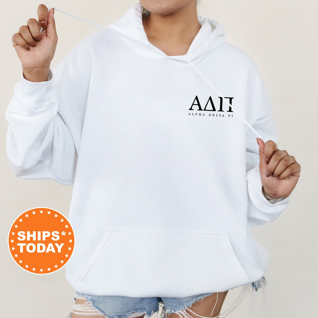 Alpha Delta Pi Black Letters Left Chest Design Sorority Sweatshirt | ADPI Crewneck Sweatshirt | Sorority Letters | Greek Letters Sweatshirt