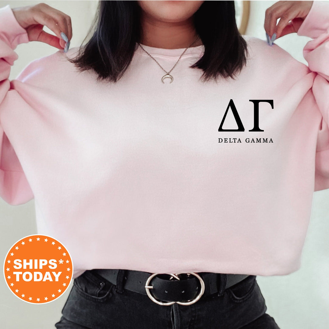 Delta Gamma Black Letters Left Chest Design Sorority Sweatshirt | Dee Gee Crewneck Sweatshirt | Sorority Letters | Greek Letters Sweatshirt