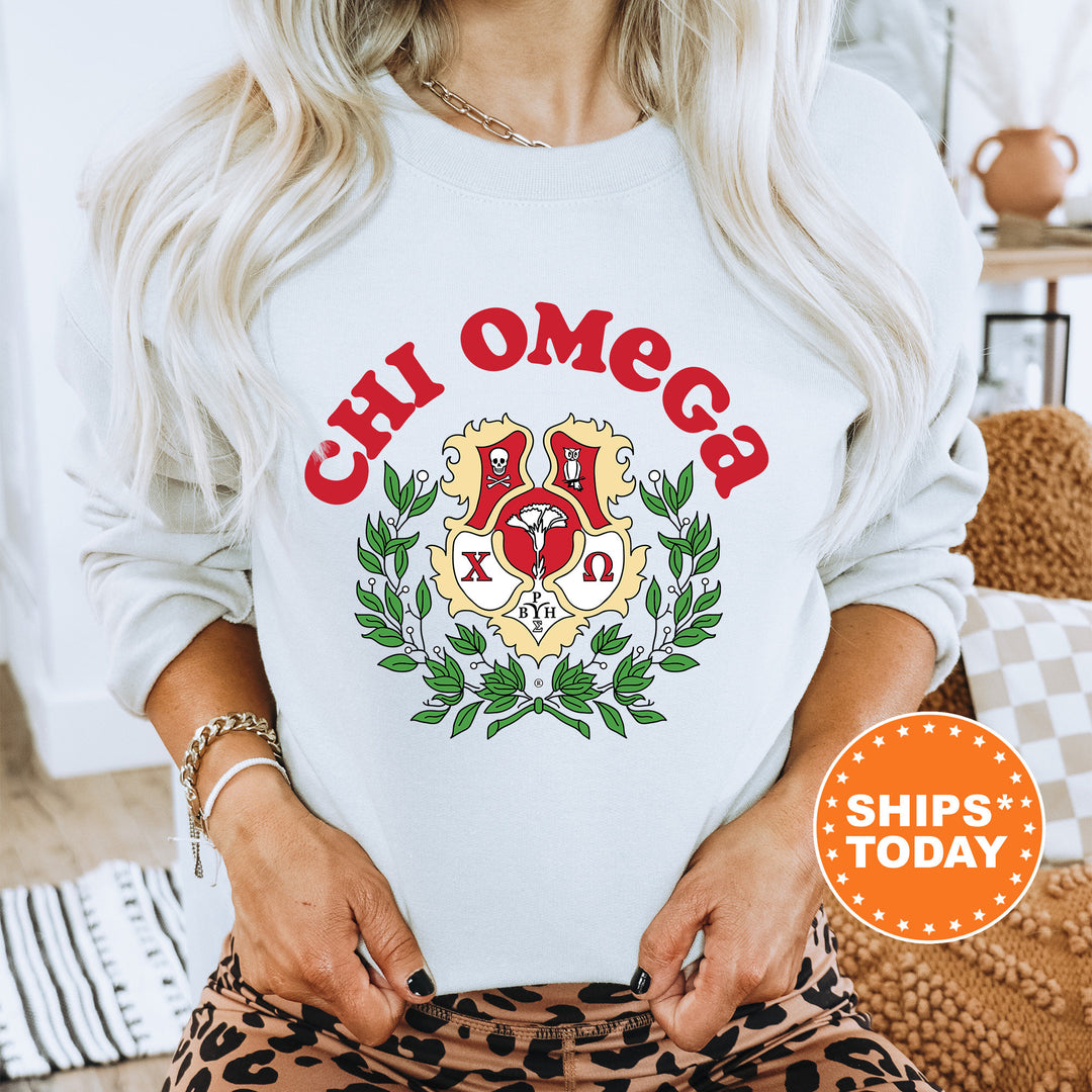 Chi Omega Crest Legacy Sorority Sweatshirt | Chi Omega Crest Sweatshirt | Chi O Big Little Sorority Gift | College Greek Apparel 17344g