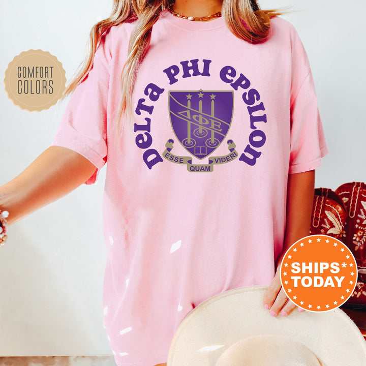 Delta Phi Epsilon Crest Legacy Sorority T-Shirt | DPHIE Crest Shirt | Big Little Reveal Gift | Sorority Merch | Comfort Colors Tee _ 17347g