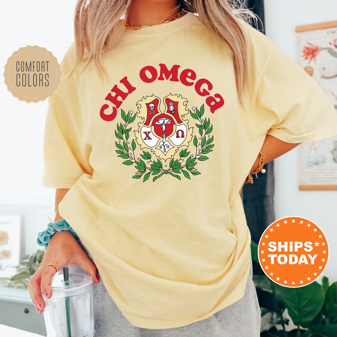 Chi Omega Crest Legacy Sorority T-Shirt | Chi O Crest Shirt | Big Little Reveal Gift | Sorority Merch | Comfort Colors Tee _ 17344g