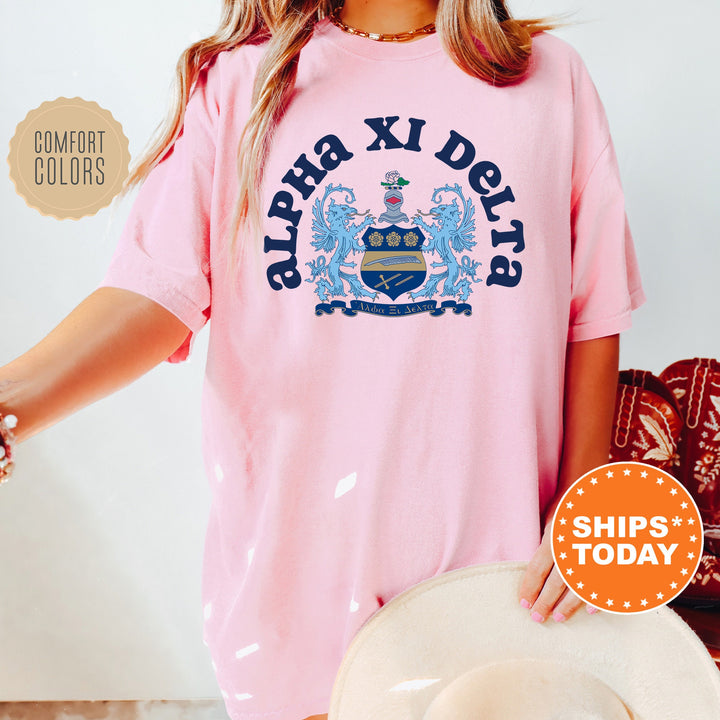 Alpha Xi Delta Crest Legacy Sorority T-Shirt | AXID Crest Shirt | Big Little Reveal Gift | Sorority Merch | Comfort Colors Tee _ 17343g