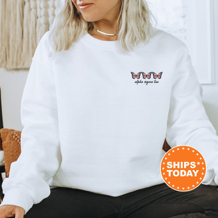 Alpha Sigma Tau Mini Butterfly Sorority Sweatshirt | Left Chest Graphic Sweatshirt | Big Little Reveal | Sorority Hoodie