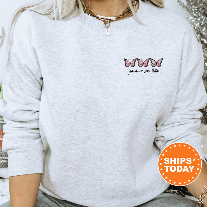 Gamma Phi Beta Mini Butterfly Sorority Sweatshirt | Gamma Phi Left Chest Graphic Sweatshirt | Big Little Reveal | Sorority Hoodie