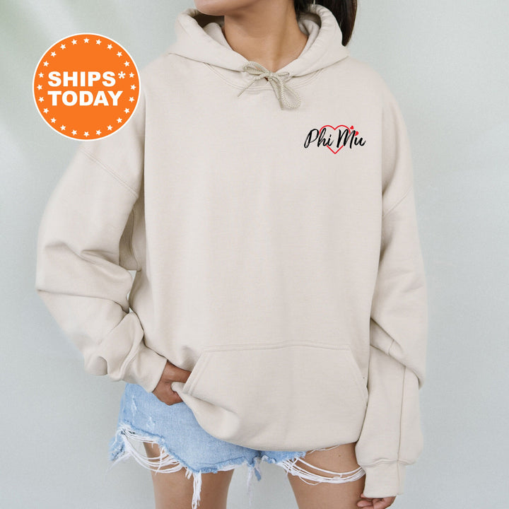 Phi Mu Mini Heart Sorority Sweatshirt | Phi Mu Hoodie | Left Chest Graphic Sweatshirt | Big Little Reveal | Sorority Crewneck _ 17833g