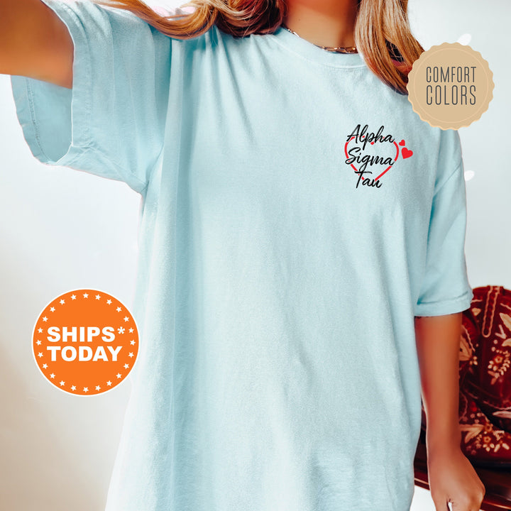 Alpha Sigma Tau Mini Heart Sorority T-Shirt | Left Pocket Graphic Shirt | Comfort Colors Tee | Big Little Gift | Sorority Reveal _ 17822g