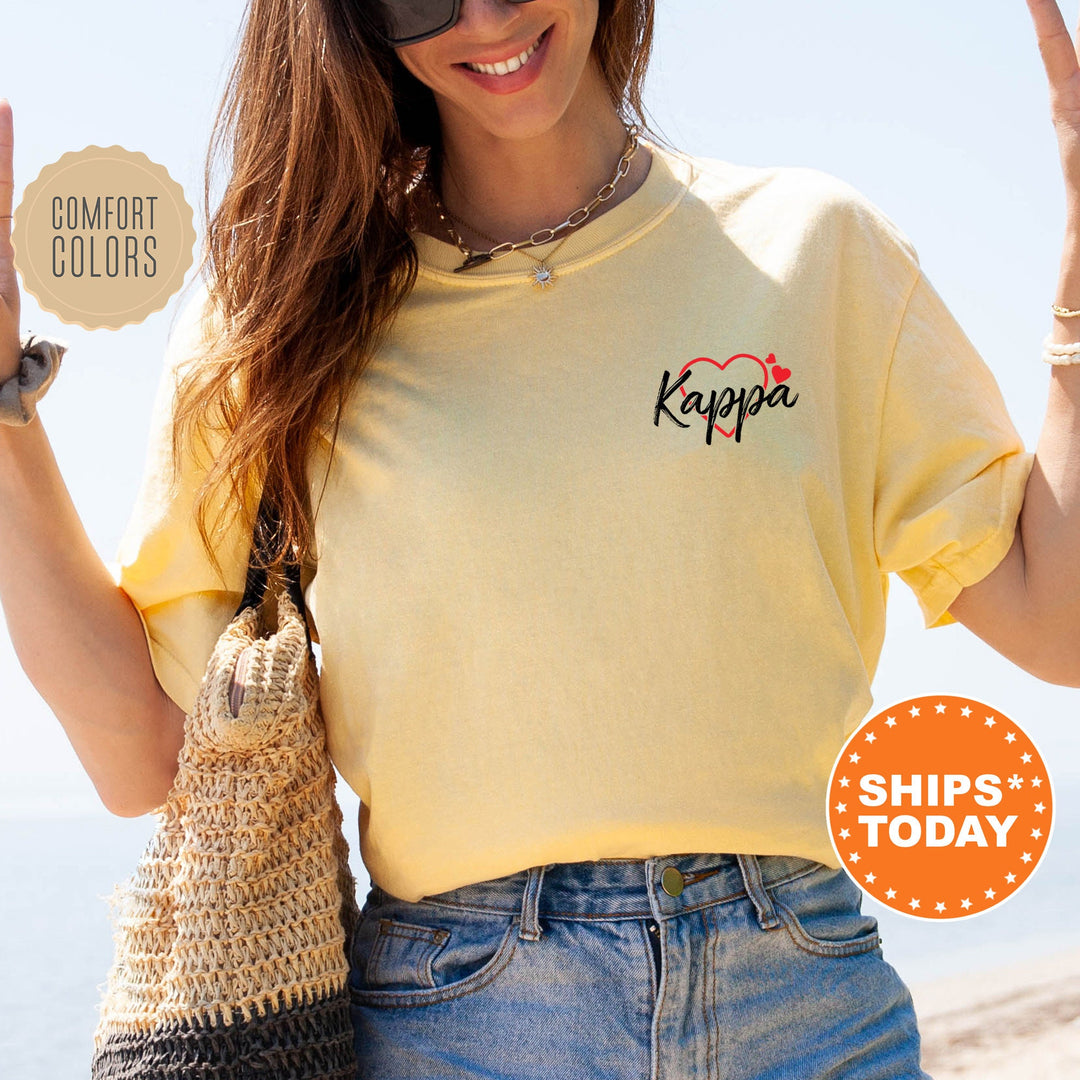 Kappa Kappa Gamma Mini Heart Sorority T-Shirt | Kappa Left Pocket Graphic Shirt | Comfort Colors Tee | Big Little Sorority Reveal _ 17832g