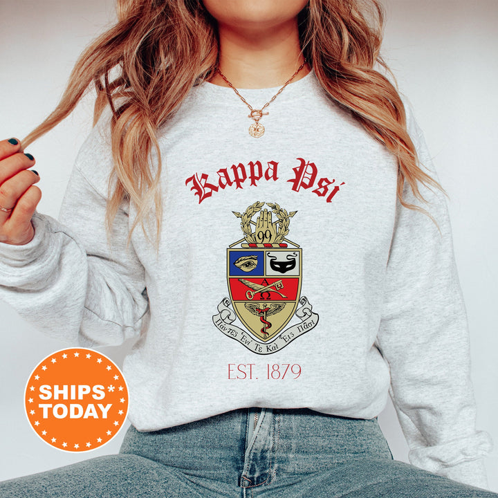 Kappa Psi Greek Heritage COED Sweatshirt | Kappa Psi Crest Sweatshirt | COED Fraternity Crewneck | Greek Apparel _ 15388g