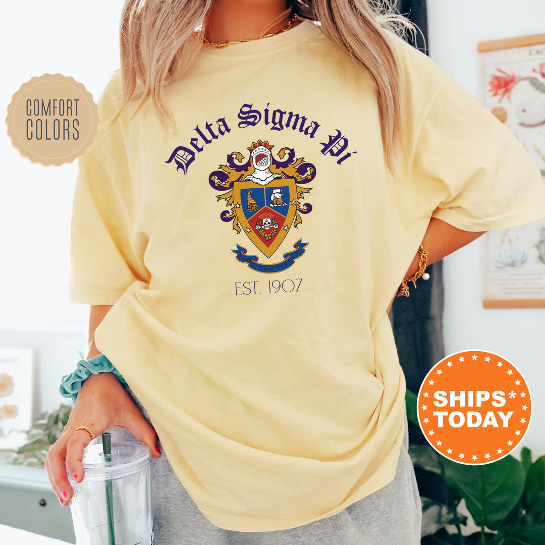 Delta Sigma Pi Greek Heritage COED T-Shirt | Delta Sigma Pi Crest Shirt | COED Fraternity TShirt | Comfort Colors Tee _ 15386g