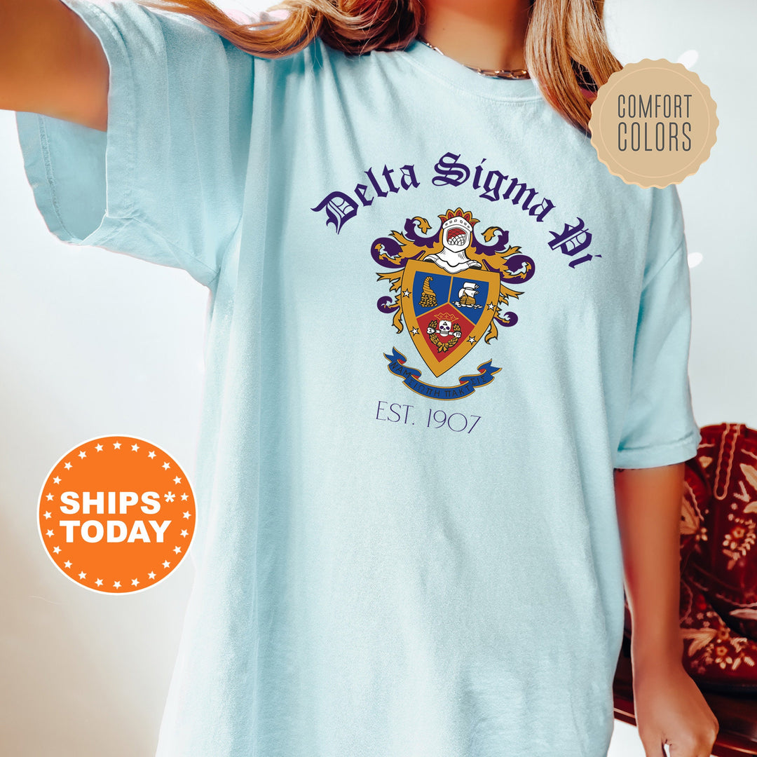 Delta Sigma Pi Greek Heritage COED T-Shirt | Delta Sigma Pi Crest Shirt | COED Fraternity TShirt | Comfort Colors Tee _ 15386g
