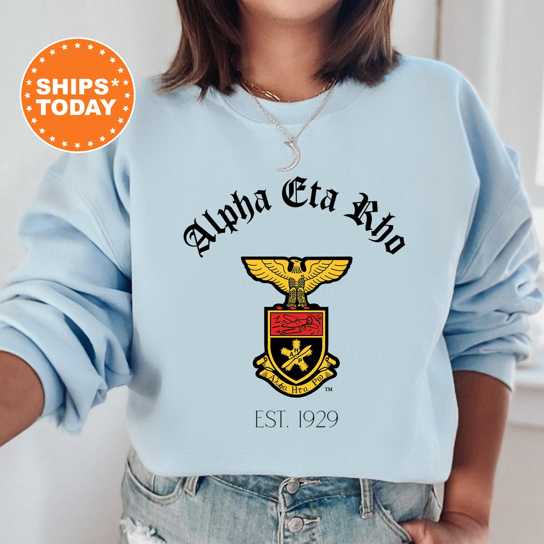 Alpha Eta Rho Greek Heritage COED Sweatshirt | Alpha Eta Rho Crest Sweatshirt | COED Fraternity Crewneck | Greek Apparel _ 15381g