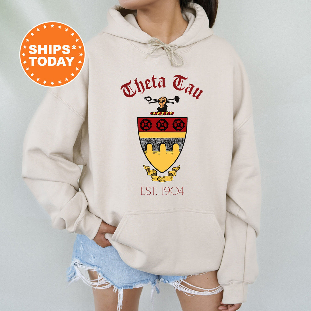 Theta Tau Greek Heritage COED Sweatshirt | Theta Tau Crest Sweatshirt | COED Fraternity Crewneck | Greek Apparel _ 15396g