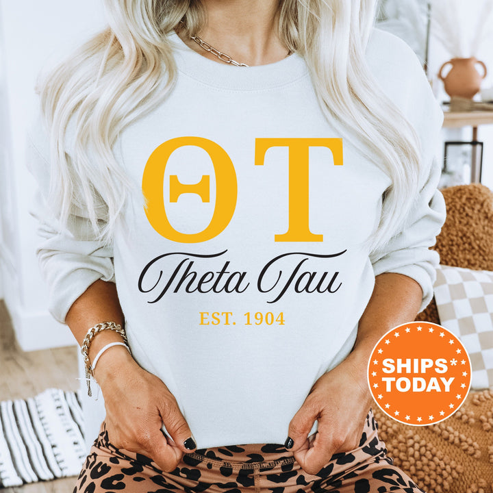 Theta Tau Letter Unity COED Sweatshirt | Theta Tau Greek Letters Sweatshirt | COED Fraternity Gift | Greek Apparel | Bid Day Gift _ 15380g