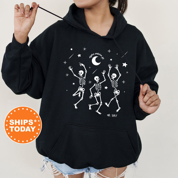 Alpha Omicron Pi Skeleton Groove Sorority Sweatshirt | Alpha O Halloween Sweatshirt | Spooky Sweatshirt | Sorority Gifts _ 17085g