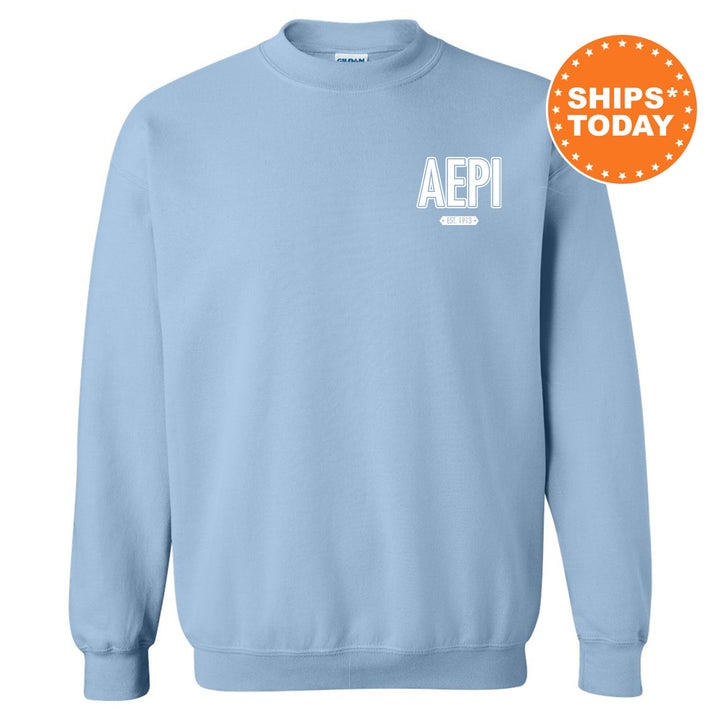 Alpha Epsilon Pi Snow Year Fraternity Sweatshirt | AEPi Left Chest Print Sweatshirt | Fraternity Gift | College Greek Apparel _ 17872g