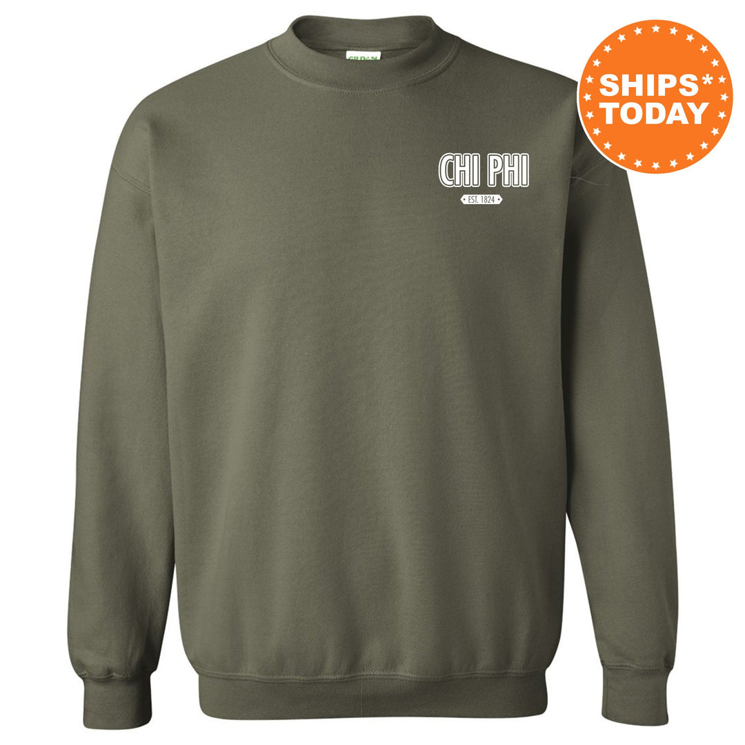 Chi Phi Snow Year Fraternity Sweatshirt | Chi Phi Left Chest Print Sweatshirt | Fraternity Gift | College Greek Apparel _ 17877g