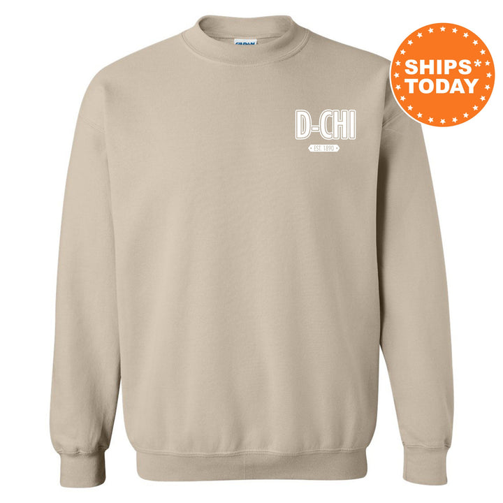 Delta Chi Snow Year Fraternity Sweatshirt | D-Chi Left Chest Print Sweatshirt | DChi Fraternity Gift | College Greek Apparel _ 17878g
