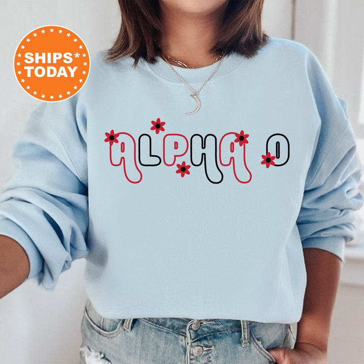 Alpha Omicron Pi Greek Blossom Sorority Sweatshirt | Alpha O Sorority Crewneck | Big Little Recruitment Gift | AOPI Sorority Merch _ 16592g