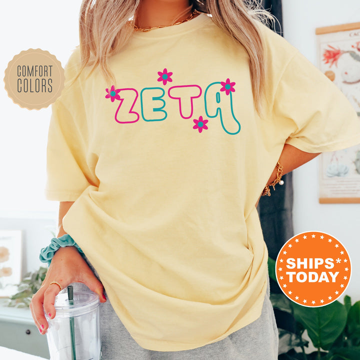 Zeta Tau Alpha Greek Blossom Sorority T-Shirt | ZETA Comfort Colors Shirt | Big Little Family Shirt | Sorority Merch | Bid Day Gift _ 16613g