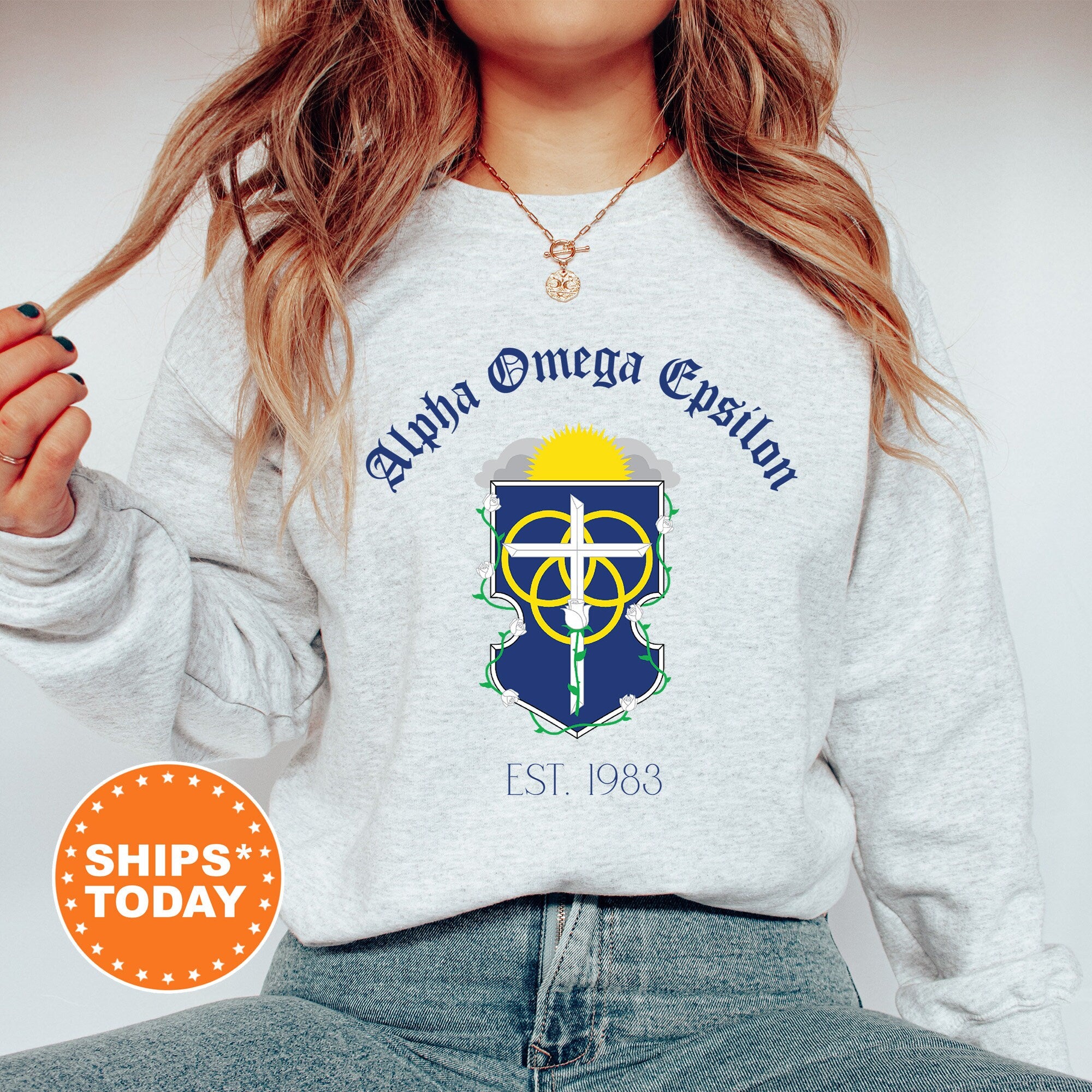 Alpha Omega Epsilon Royal Crest Sorority Sweatshirt Alpha Omega