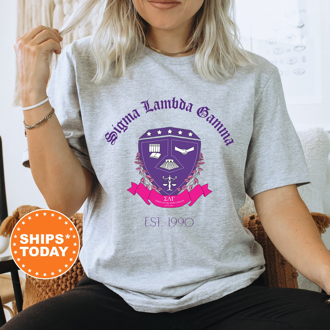Sigma Lambda Gamma Royal Crest Sorority T-Shirt | Sigma Lambda Gamma Shirt | Gammas Comfort Colors Tee | Sorority Merch _ 14860g