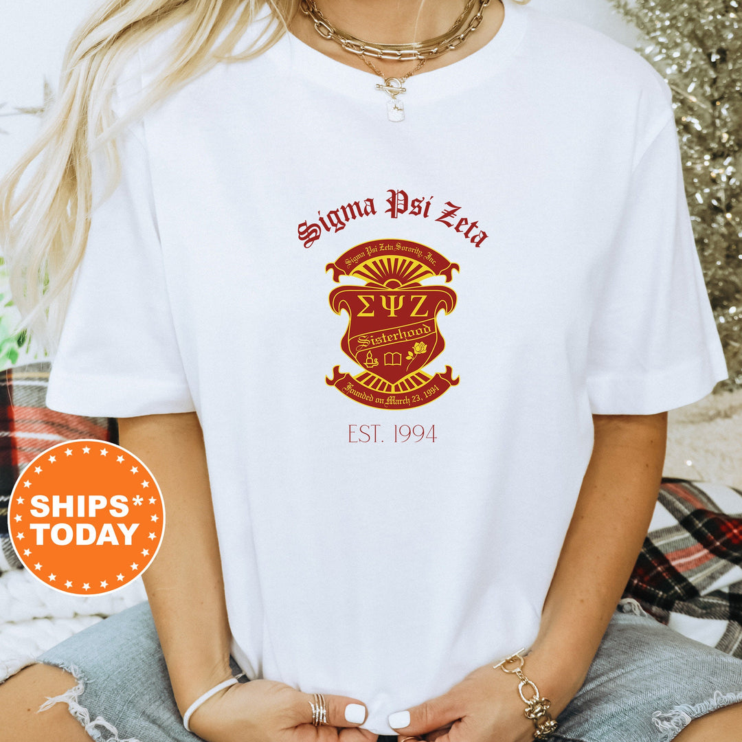 Sigma Psi Zeta Royal Crest Sorority T-Shirt | Sigma Psi Zeta Shirt | Sigmas Comfort Colors Tee | Sorority Gift | Greek Life Shirt _ 14861g