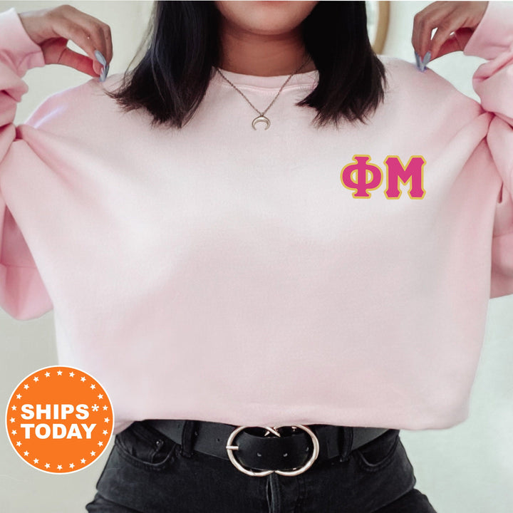 Phi Mu Red Letters Left Chest Graphic Sorority Sweatshirt | Phi Mu Greek Apparel | Greek Letters Sweatshirt | Sorority Letters _ 17533g