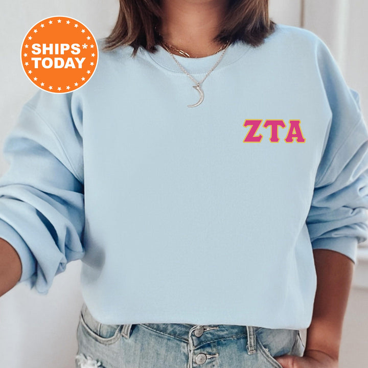 Zeta Tau Alpha Red Letters Left Chest Graphic Sorority Sweatshirt | ZETA Greek Sweatshirt | Greek Letters | Sorority Letters _ 17540g
