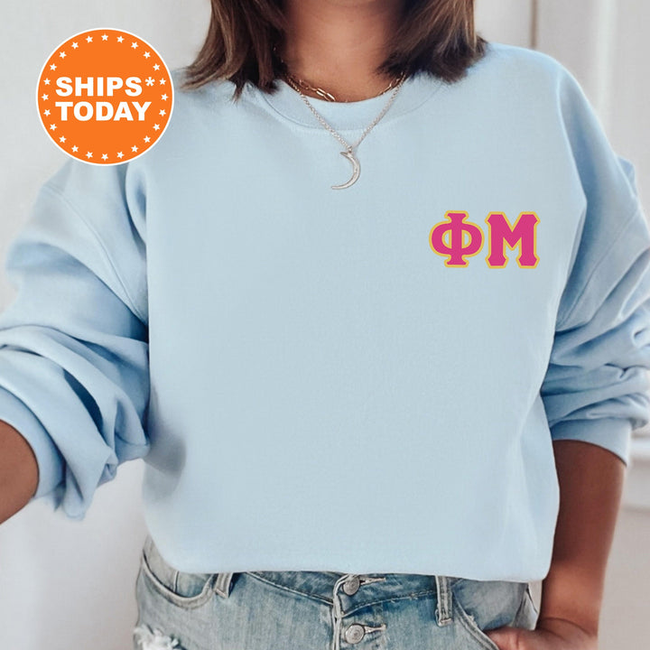 Phi Mu Red Letters Left Chest Graphic Sorority Sweatshirt | Phi Mu Greek Apparel | Greek Letters Sweatshirt | Sorority Letters _ 17533g