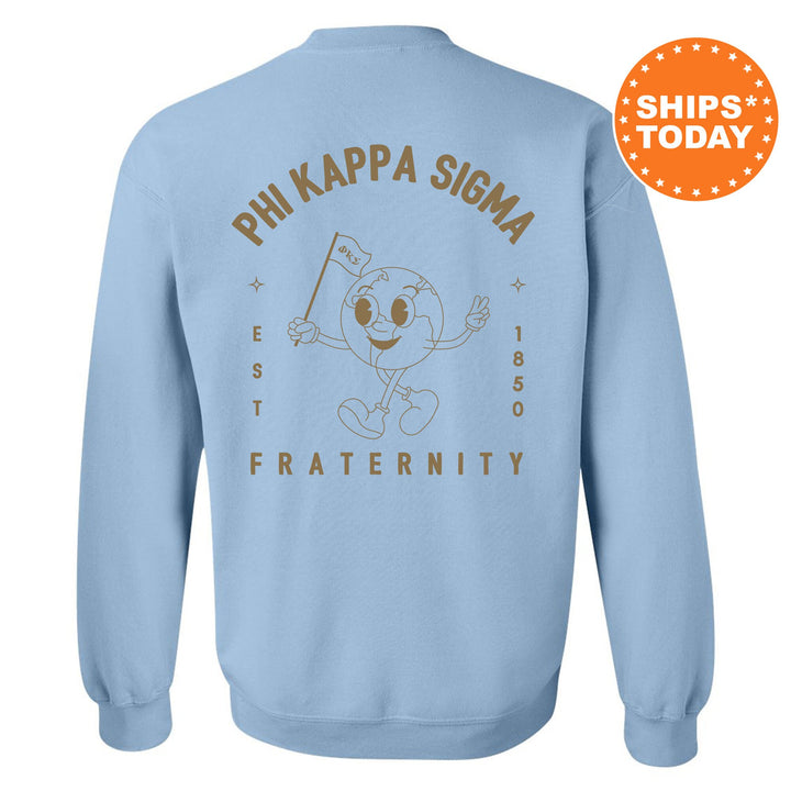 Phi Kappa Sigma World Flag Fraternity Sweatshirt | Skulls Sweatshirt | Fraternity Crewneck | College Greek Apparel _ 15588g