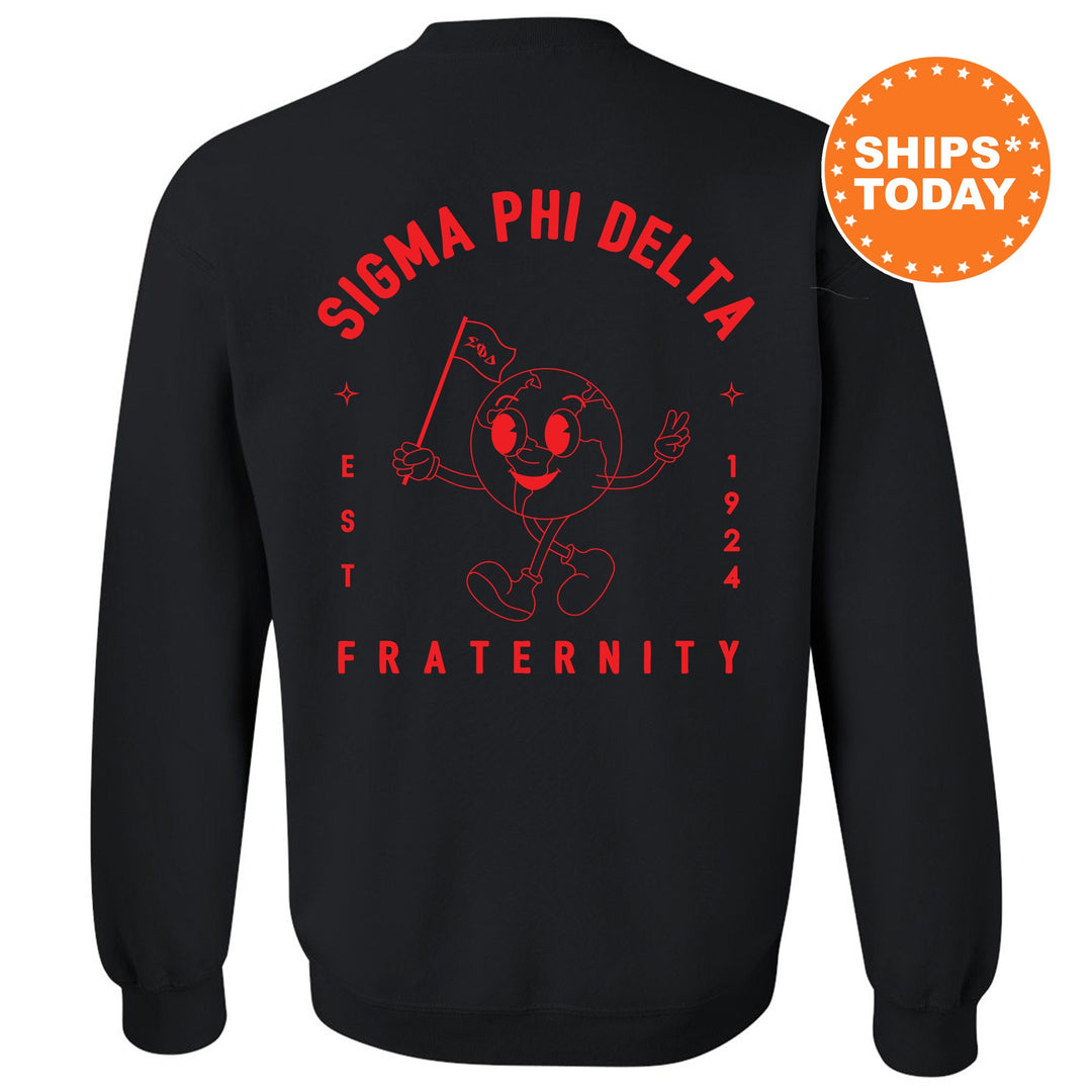 Sigma Phi Delta World Flag Fraternity Sweatshirt | Sigma Phi Delta Sweatshirt | Fraternity Crewneck | College Greek Apparel _ 15597g
