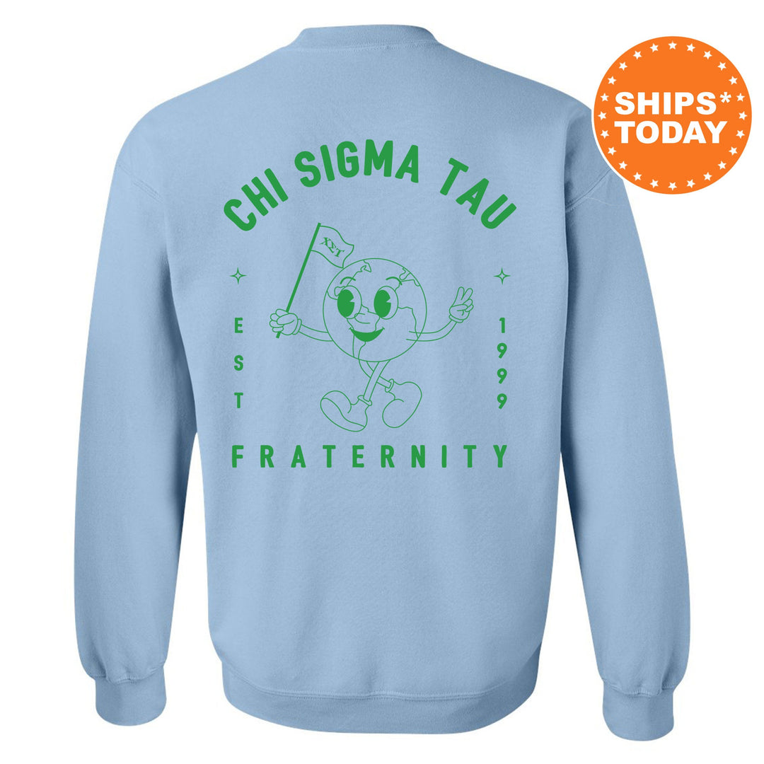 Chi Sigma Tau World Flag Fraternity Sweatshirt | Chi Sig Sweatshirt | Fraternity Crewneck | College Greek Apparel | Fraternity Gift _ 15576g