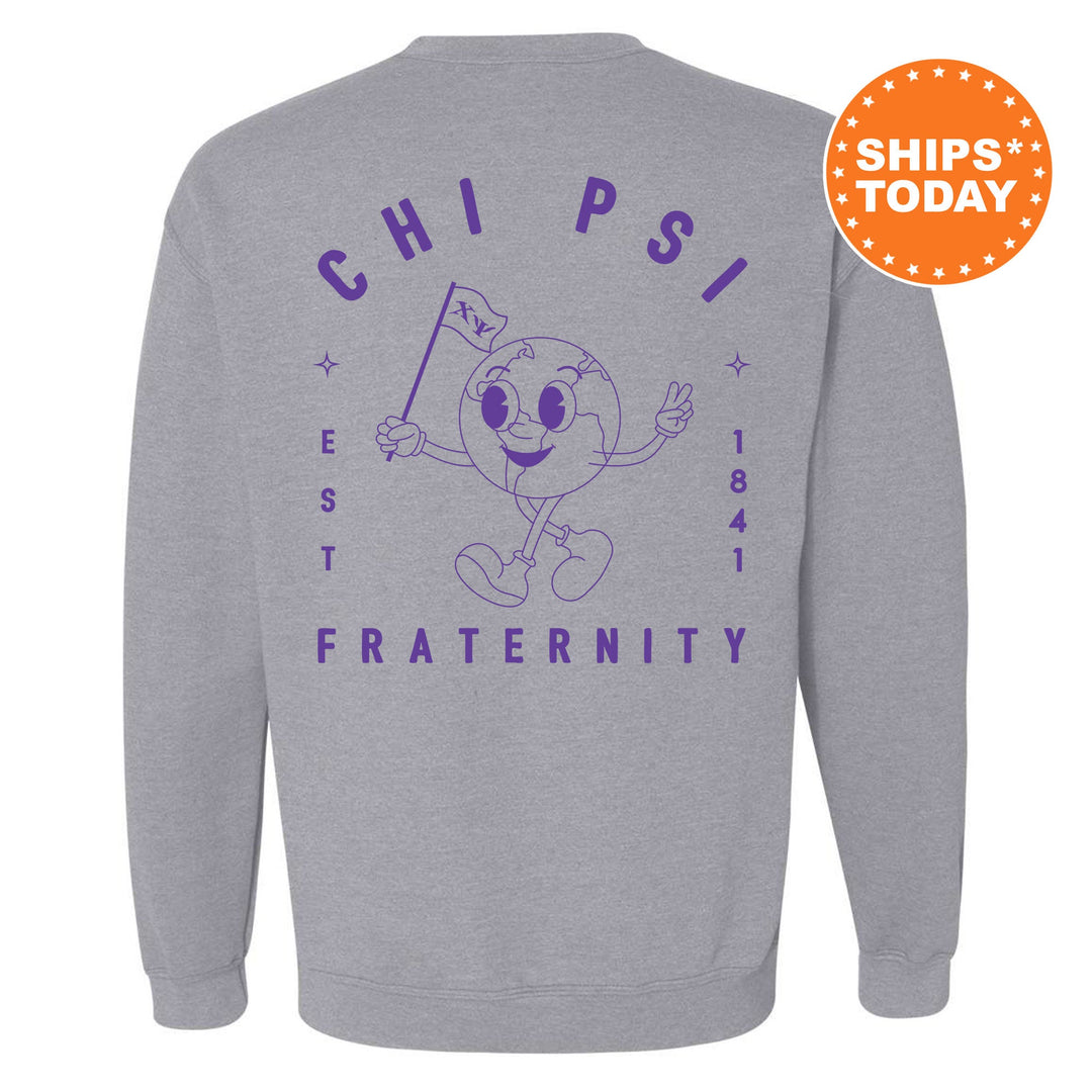 Chi Psi World Flag Fraternity Sweatshirt | Chi Psi Sweatshirt | Fraternity Crewneck | College Greek Apparel | Fraternity Gift _ 15575g