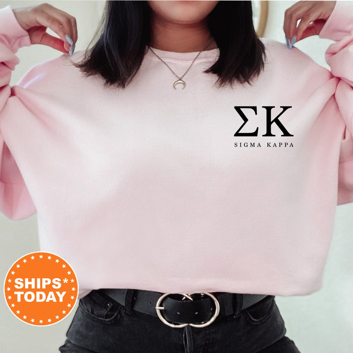 Sigma Kappa Black Letters Left Chest Design Sorority Sweatshirt | Sig Kap Crewneck Sweatshirt | Sorority Letters | Greek Letters Sweatshirt