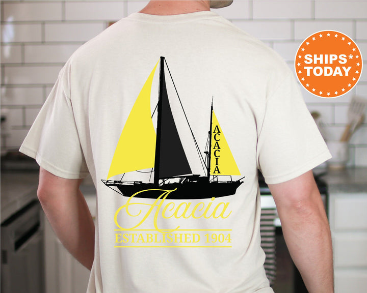 Acacia Black Boat Fraternity T-Shirt | Acacia Shirt | Comfort Colors Tee | Fraternity Bid Day Gift | Rush Shirt | Pledge Shirt _  15602g