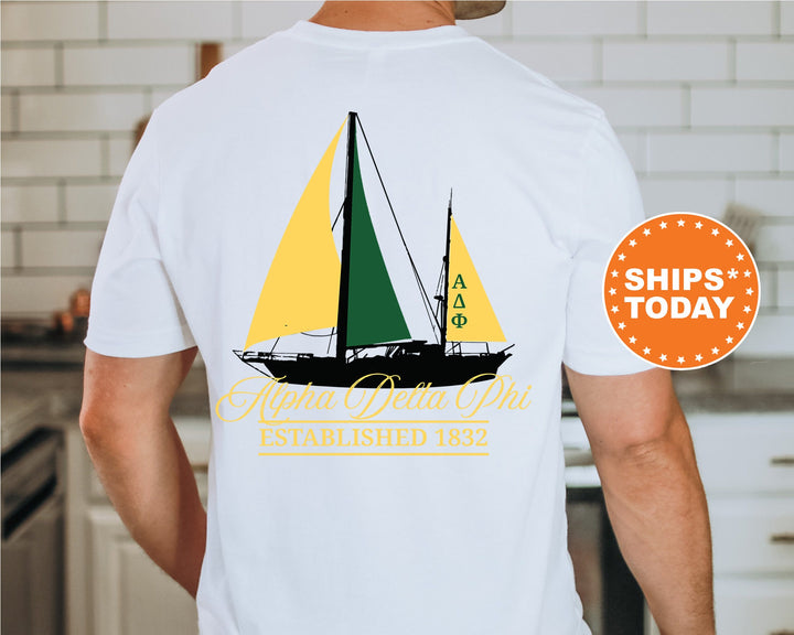 Alpha Delta Phi Black Boat Fraternity T-Shirt | Alpha Delt Shirt | ADPhi Comfort Colors Tee | Fraternity Bid Day Gift | Rush Shirt _ 15604g