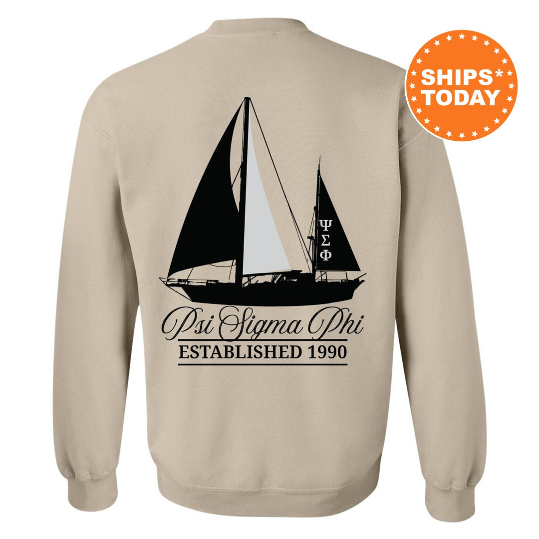 Psi Sigma Phi Black Boat Fraternity Sweatshirt | Psi Sigma Phi Sweatshirt | Fraternity Crewneck | Bid Day Gift | Greek Apparel _ 15624g