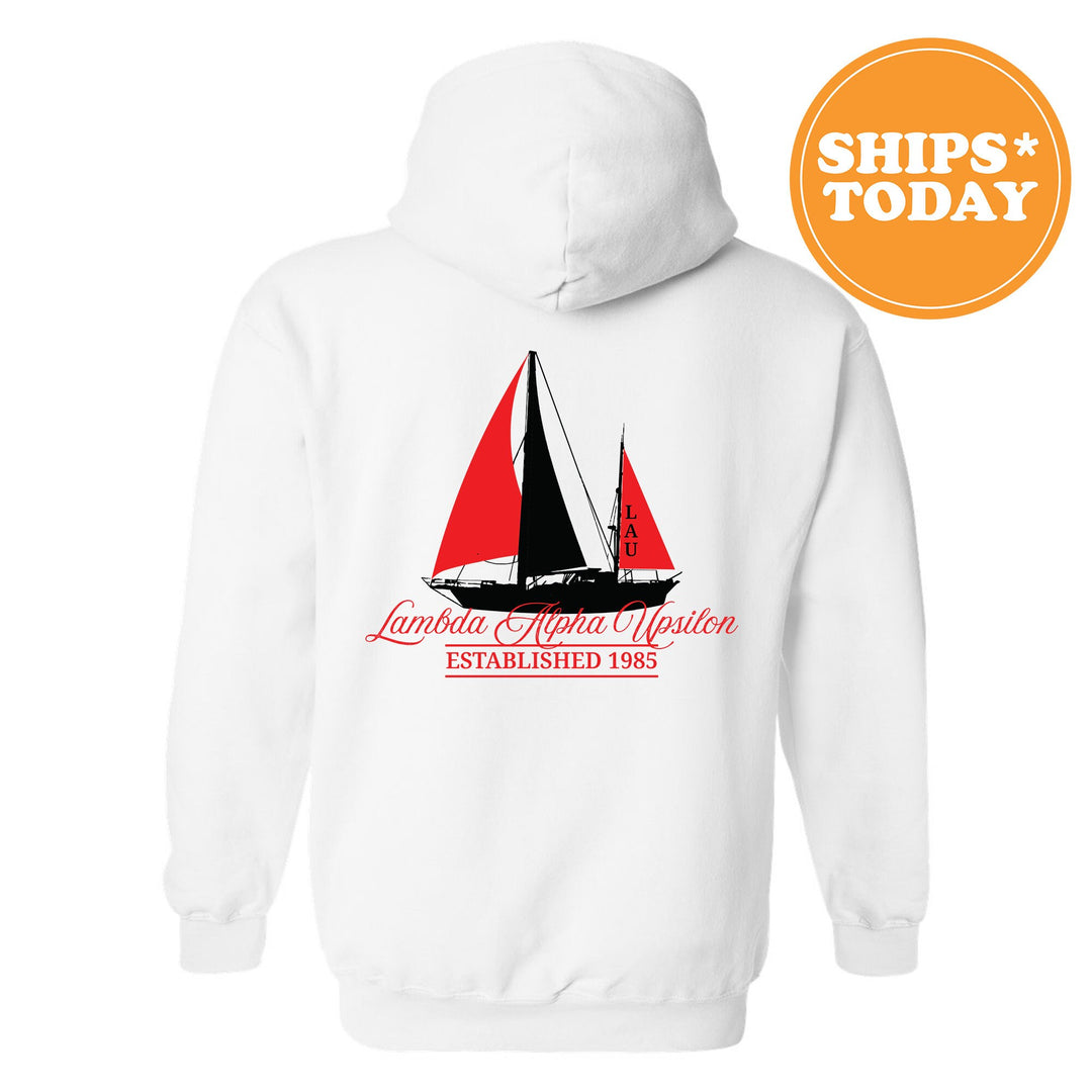 Lambda Alpha Upsilon Black Boat Fraternity Sweatshirt | Lambda Alpha Upsilon Sweatshirt | LAU Fraternity Crewneck | Bid Day Gift _ 15614g