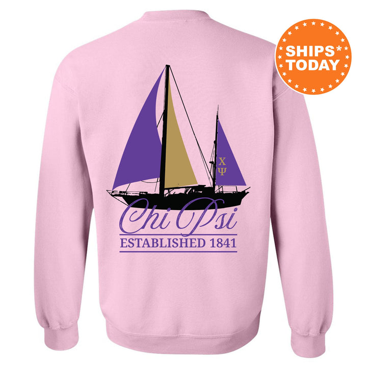 Chi Psi Black Boat Fraternity Sweatshirt | Chi Psi Sweatshirt | Fraternity Crewneck | Bid Day Gift | Custom Greek Apparel _ 15606g