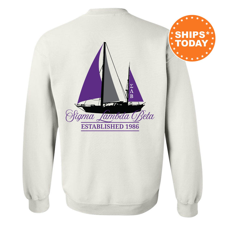 Sigma Lambda Beta Black Boat Fraternity Sweatshirt | Sigma Lambda Beta Sweatshirt | Fraternity Crewneck | Custom Greek Apparel _ 15627g