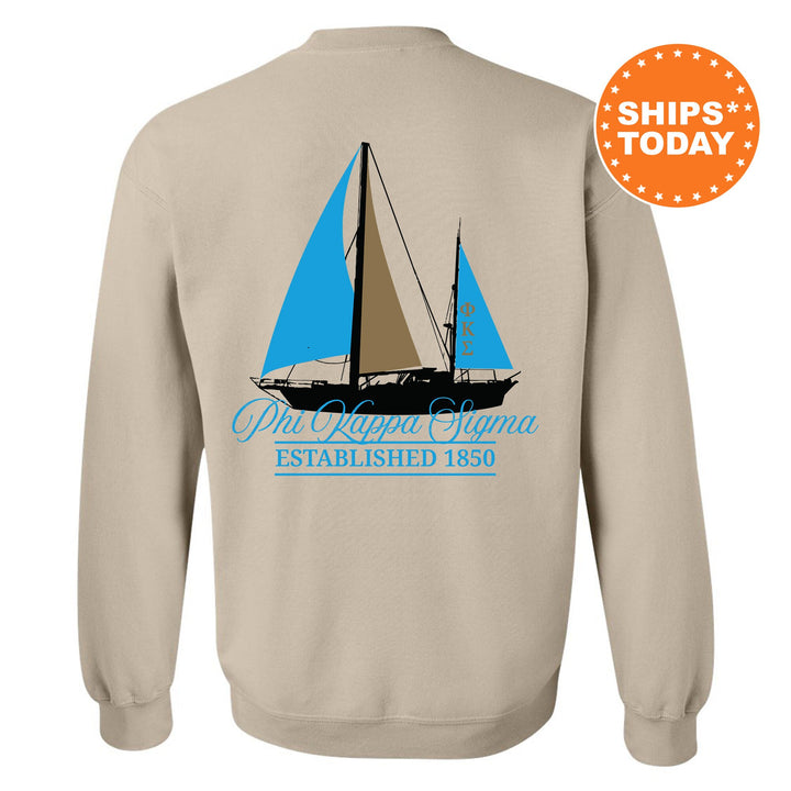Phi Kappa Sigma Black Boat Fraternity Sweatshirt | Skulls Sweatshirt | Fraternity Crewneck | Bid Day Gift | Custom Greek Apparel _ 15619g
