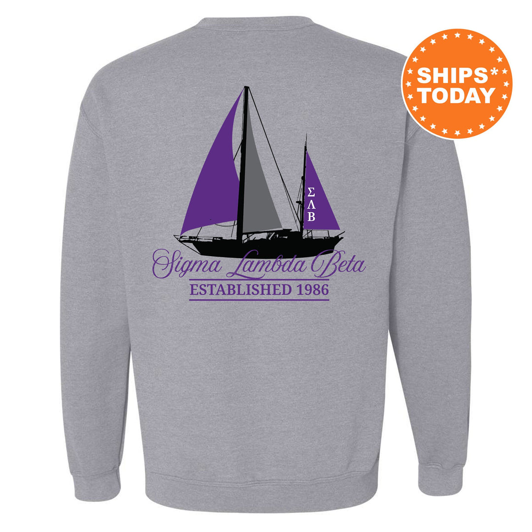 Sigma Lambda Beta Black Boat Fraternity Sweatshirt | Sigma Lambda Beta Sweatshirt | Fraternity Crewneck | Custom Greek Apparel _ 15627g