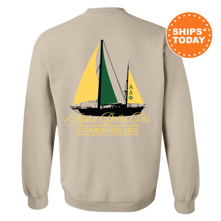 Alpha Delta Phi Black Boat Fraternity Sweatshirt | Alpha Delt Sweatshirt | Fraternity Crewneck | Bid Day Gift | Greek Apparel _ 15604g
