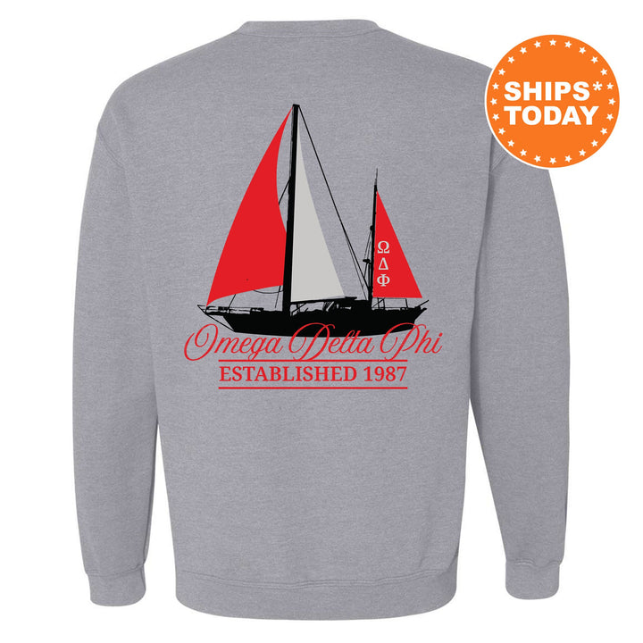 Omega Delta Phi Black Boat Fraternity Sweatshirt | ODPhi Sweatshirt | Fraternity Crewneck | Bid Day Gift | Custom Greek Apparel _ 15618g