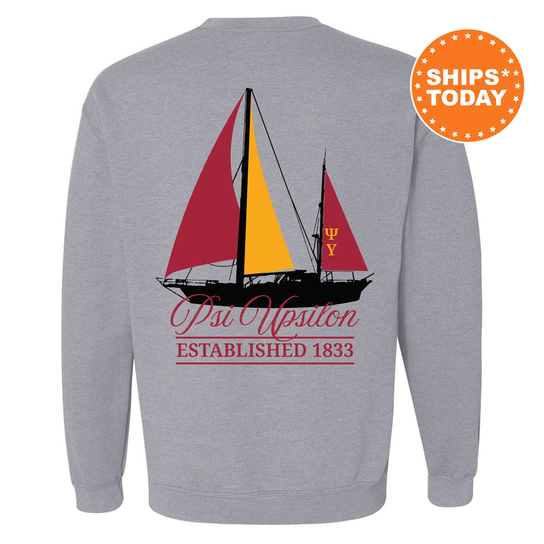 Psi Upsilon Black Boat Fraternity Sweatshirt | Psi U Sweatshirt | Fraternity Crewneck | Bid Day Gift | Custom Greek Apparel _ 15625g