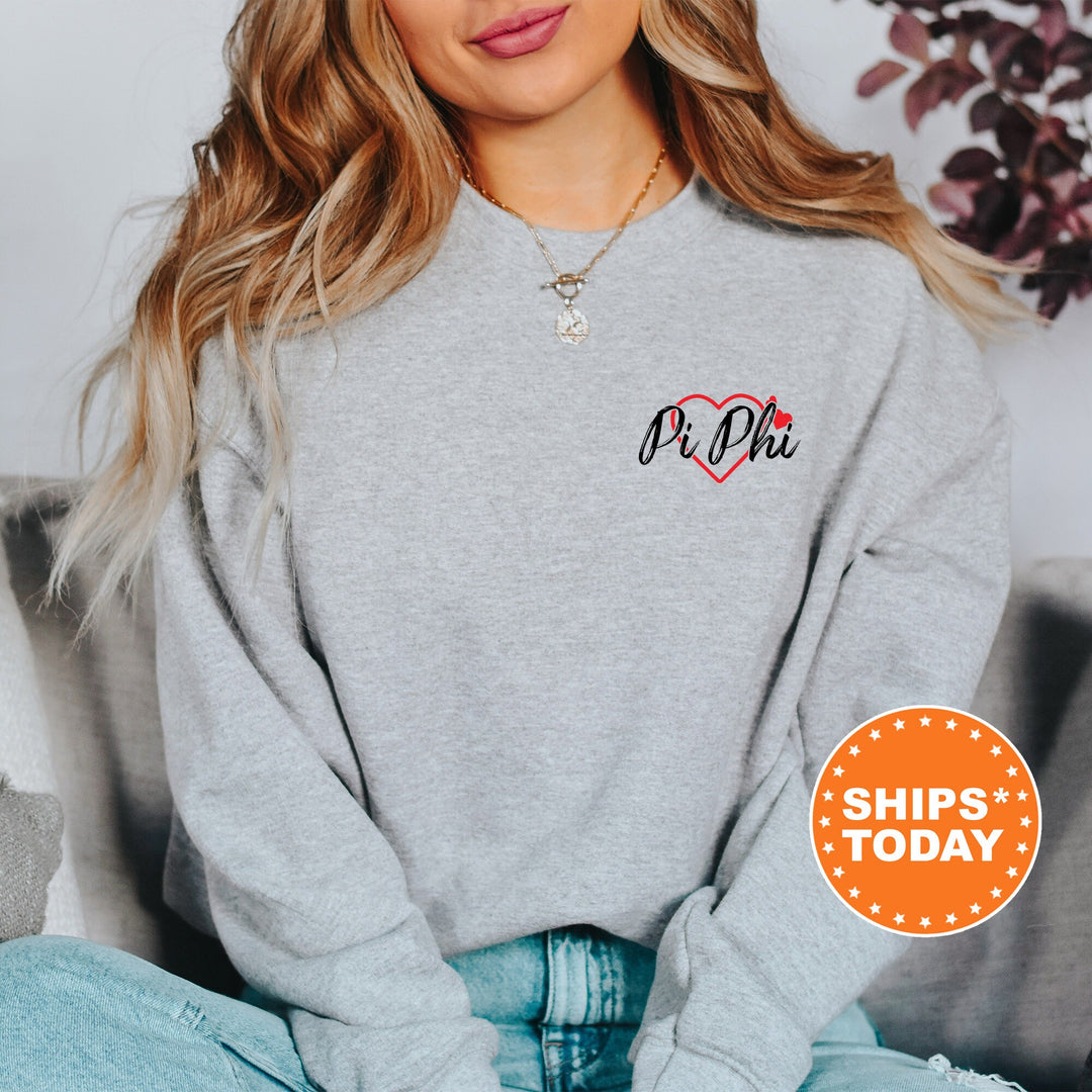 Pi Beta Phi Mini Heart Sorority Sweatshirt | Pi Phi Hoodie | Left Chest Graphic Sweatshirt | Big Little Reveal | Sorority Crewneck