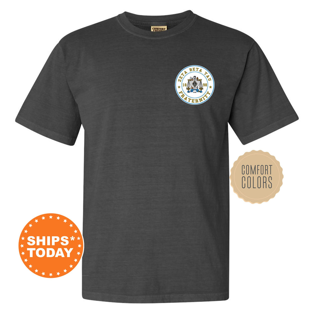 Zeta Beta Tau Brotherhood Crest Fraternity T-Shirt | ZBT Left Chest Graphic Tee | Fraternity Gift | Comfort Colors Shirt _ 17932g